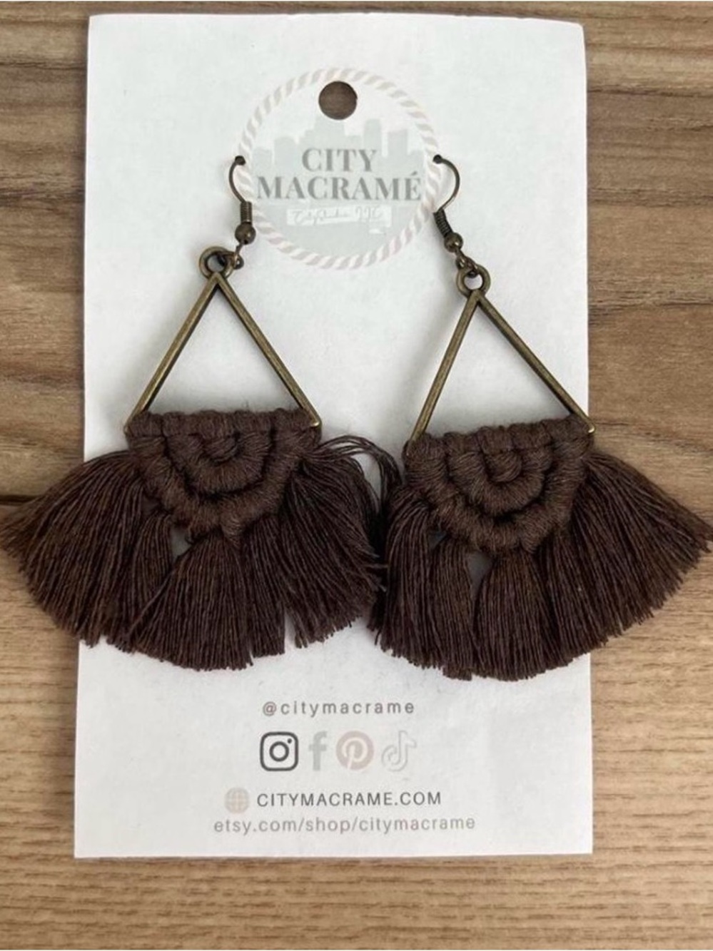 Brown City Macramé Fan Drop Earrings Boho New